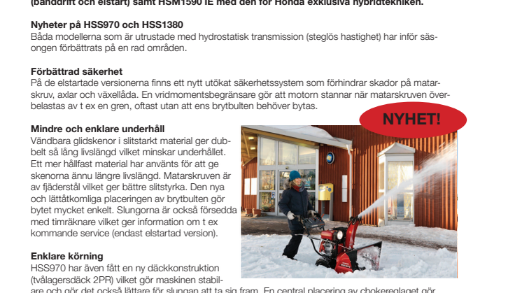 Honda lanserar tre nya snöslungor varav en hybridslunga!