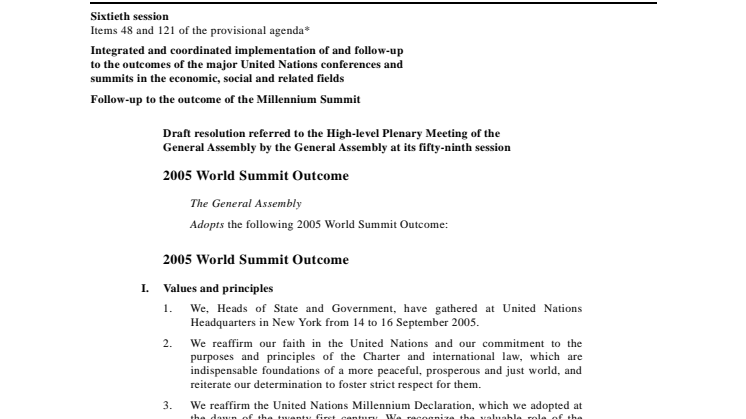 World summit outcome 2005
