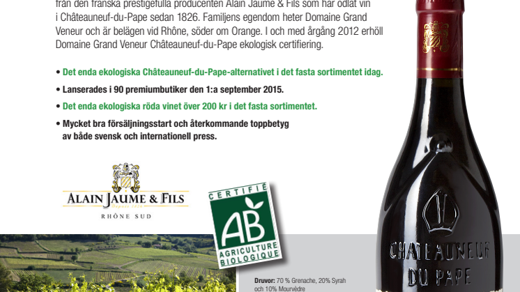 Det enda ekologiska Châteauneuf-du-Pape-vinet i fasta sortimentet!