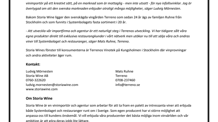 Terreno öppnar egen vinagentur, Storia Wine.