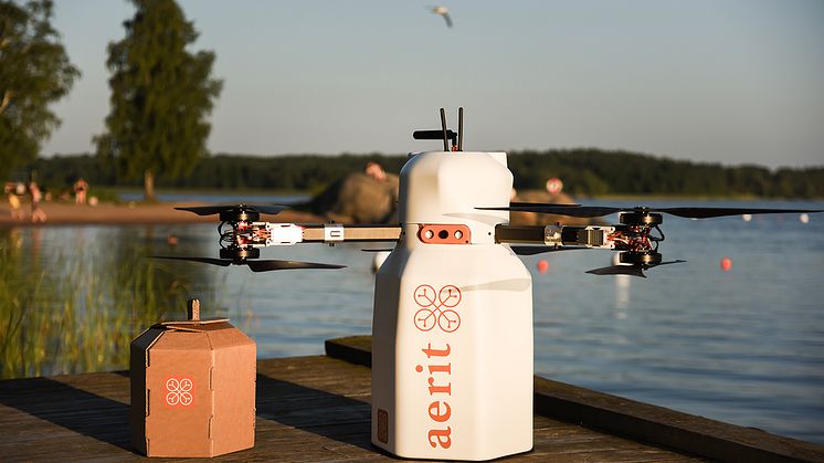 En av Aerits drönare som kan leverera varor direkt till slutkund under testet 2022. Foto: Aerit.