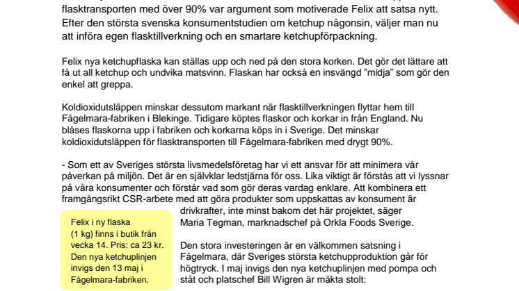 Ny ketchupflaska från Felix sänker CO2-utsläpp med 90%