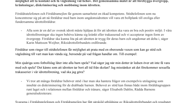 Föräldratelefonen vill nå idrottsföräldrar