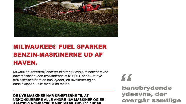 MILWAUKEE® FUEL SPARKER BENZIN-MASKINERNE UD AF HAVEN
