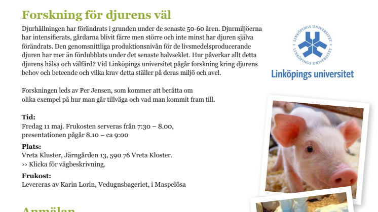 Välkommen på frukostmöte - forskning för djurens väl
