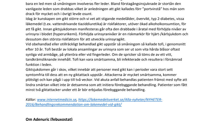 FAKTA om gikt och Adenuric  