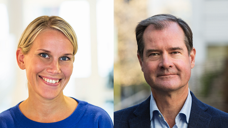 Karolina Brick, miljöchef på Riksbyggen och Mårten Lilja, vice vd Riksbyggen och chef för affärsområde Bostad.