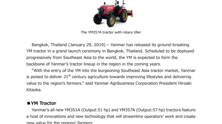 Yanmar Unveils All-New YM Tractor