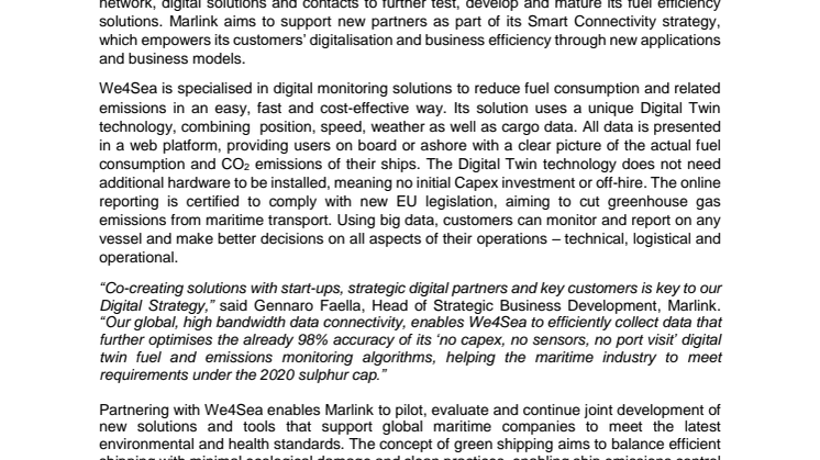 Marlink signs agreement with We4Sea to deliver smart fuel efficiency solutions for the maritime industry