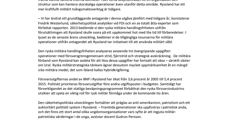 Rysk militär förmåga har stärkts och ökar