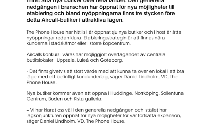 The Phone House öppnar minst åtta nya butiker i höst