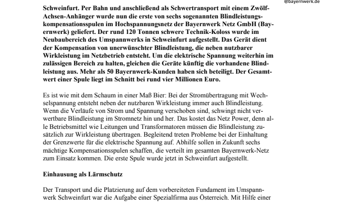 120 Tonnen schwere Spule bringt mehr Power ins Bayernwerk-Netz