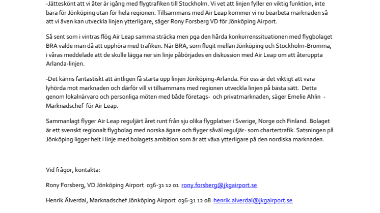Premiär för Arlandalinjen