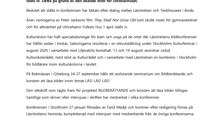 Läsrörelsens avslutande bildkonferens i Borås 30 mars ställs in