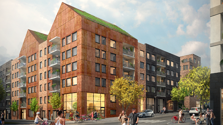 I Norra Tyresö centrum uppför Riksbyggen 72 bostadsrätter i Brf Steget. Entreprenör är JM Entreprenad.
