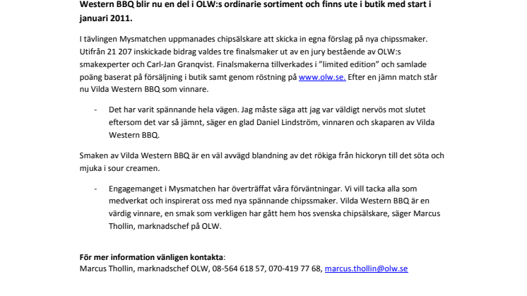 Vilda Western BBQ vinnare i Mysmatchen