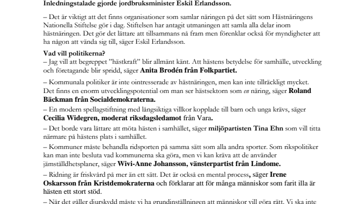 Hästkrafter på den politiska agendan