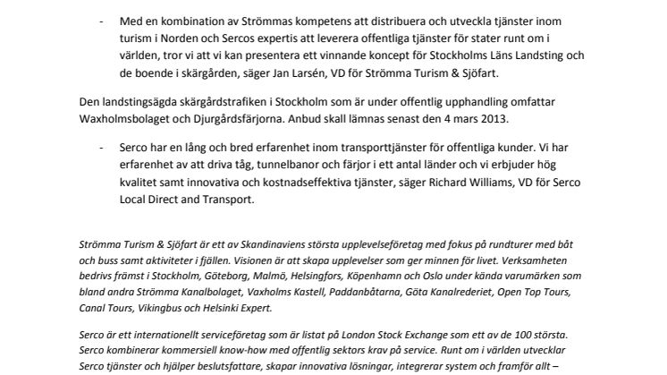 Strömma och Serco lämnar gemensamt anbud om skärgårdstrafiken i Stockholm