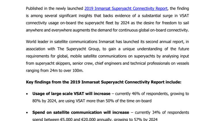 Inmarsat’s 2019 Superyacht Connectivity Report Forecasts Surge in VSAT Usage