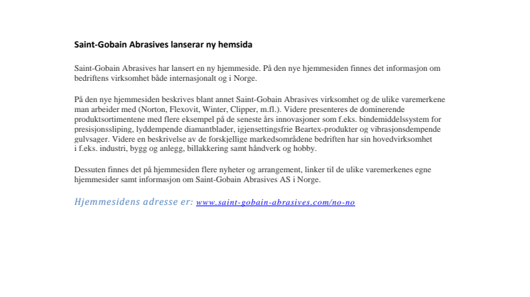 Saint-Gobain Abrasives lanserer ny hjemmeside