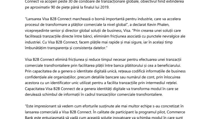 Serviciul Visa B2B Connect se lansează la nivel global