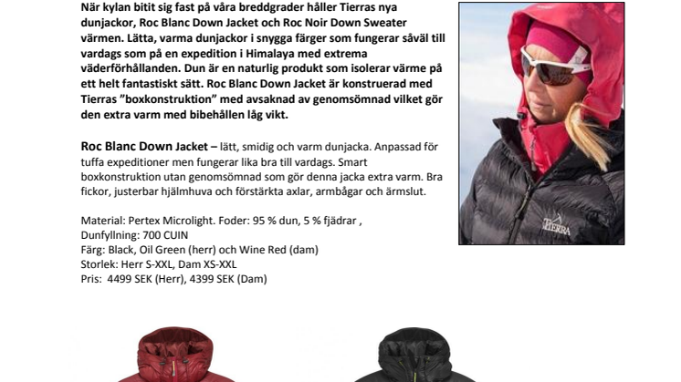 Nya dunjackor från Tierra värmer skönt i vinter