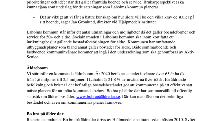 Inventering i Laholm av äldres krav på boende 
