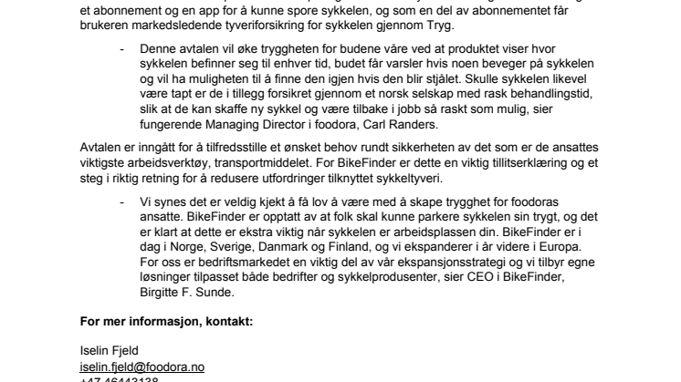 BikeFinder og foodora skaper trygghet for bud i matleveringsbransjen