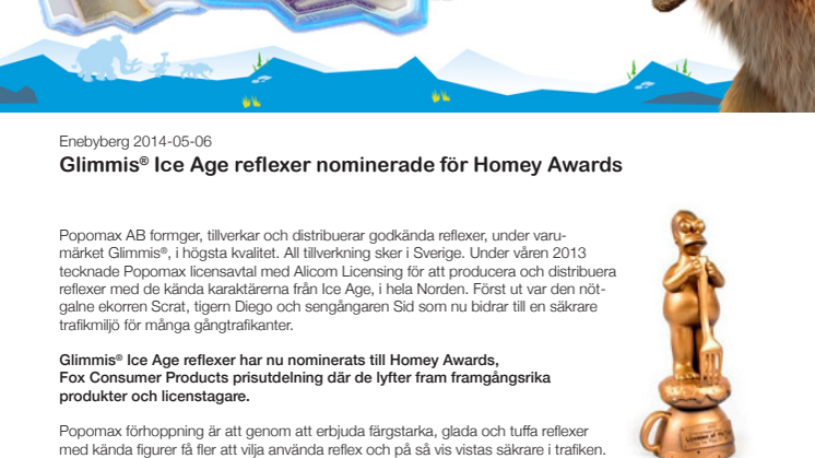 Glimmis® Ice Age reflexer nominerade för Homey Awards