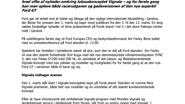 Ford @ Geneva Motor Show: Ford præsenterer udvidet Vignale-program, faceliftet Kuga og Fiesta ST200 