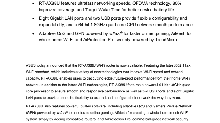Nästa generations Wi-Fi: ASUS Lanserar 802.11ax (Wi-Fi 6) router på svenska marknaden