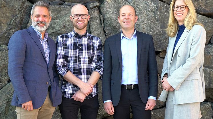 Johan Stribeck, BIM- och VDC-ansvarig för Slussen-projektet, programledare Viktor Ginner, Jan-Olof Edgar, AMA-chef på Svensk Byggtjänst och Susanne Nellemann Ek, nybliven VD för BIM Alliance.