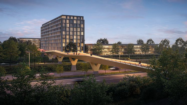 Så kan en ny gång- och cykelbro över Österleden se ut. Visionsskiss: Rundquist Arkitekter
