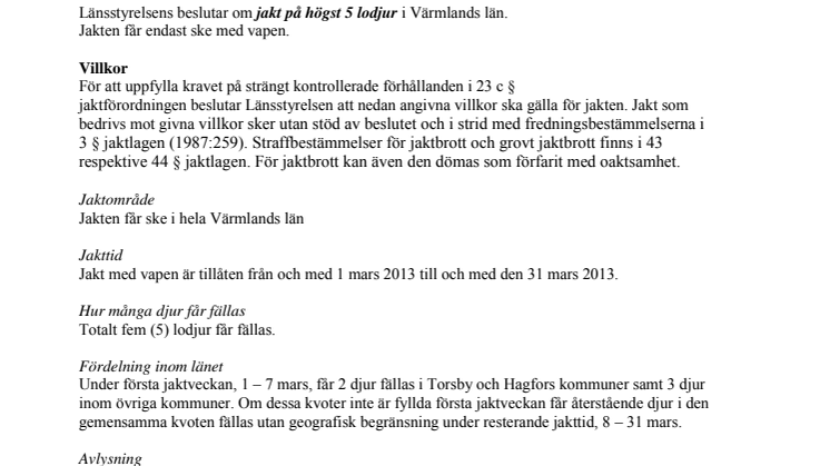 Beslut licensjakt på lodjur