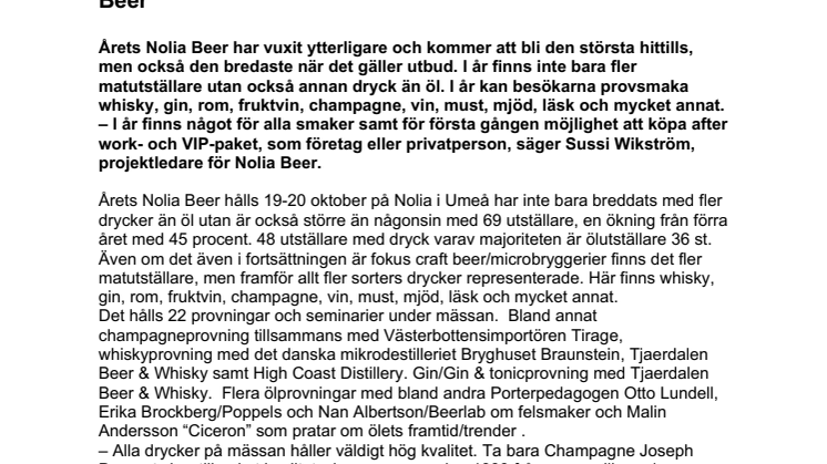 VIP-paket och breddat utbud av drycker under årets Nolia Beer