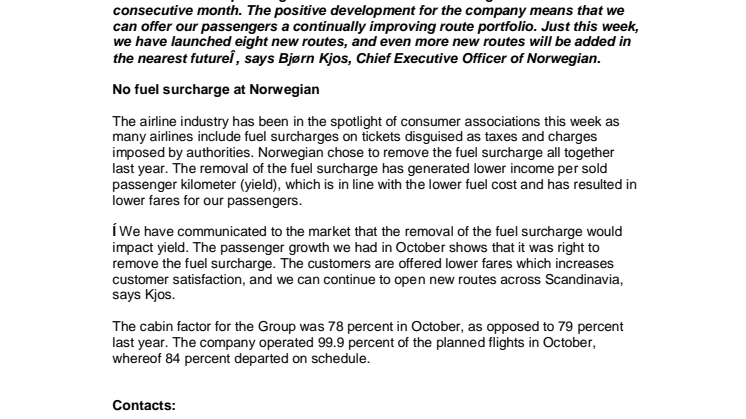 Norwegian sets new passenger record in October