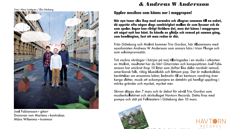 Release för Trio Gordon och Havtorn Records på Folkteatern Göteborg 10 mars