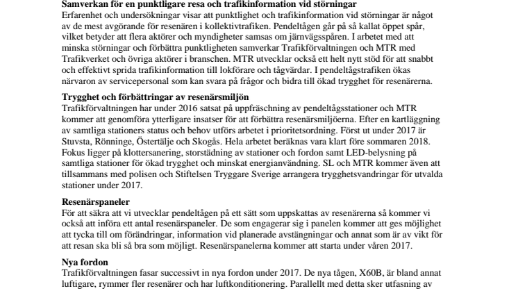 Snabba fakta om pendeltågens utveckling från 2017 och framåt