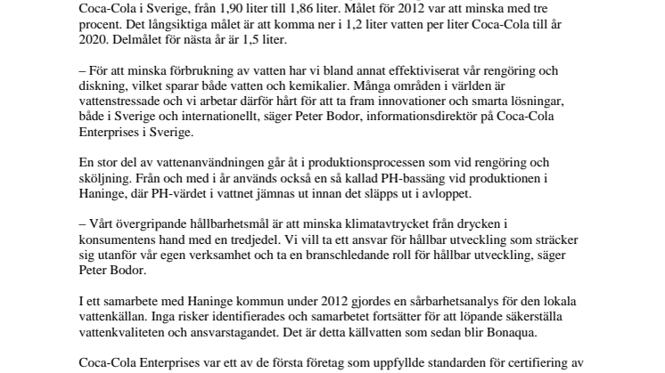 Coca-Cola minskar sin vattenförbrukning