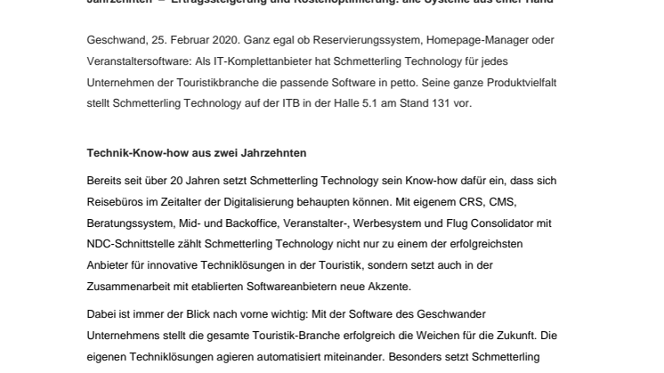 Schmetterling Technology: professionelle Technik-Lösungen für die Touristik