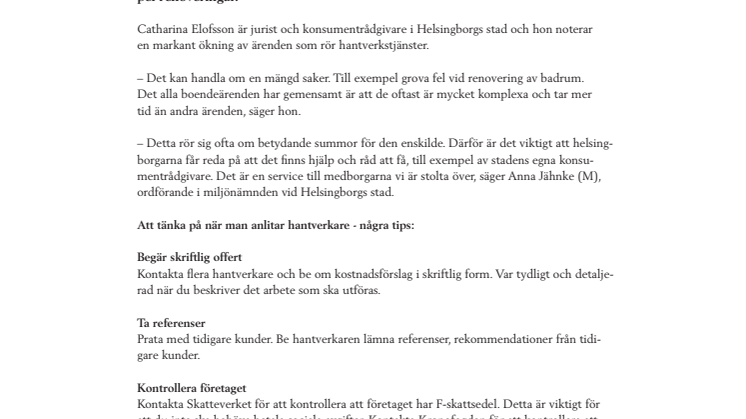 Konsumentrådgivningen uppmärksammar renoveringstvister