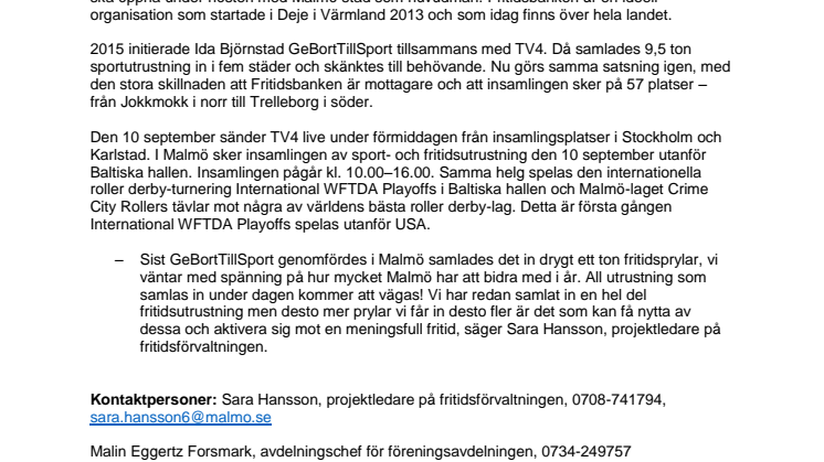 Insamling till Fritidsbanken i Malmö under GeBortTillSport-dagen