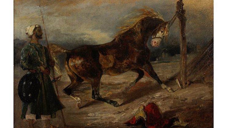 Eugène Delacroix (1798-1863) Cheval arabe attaché à un piquet, 1825  Vurdering- €400,000-600,000