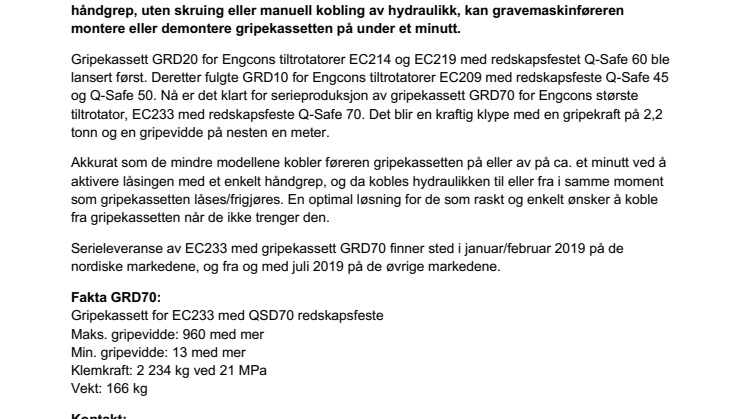 Engcon serieproduserer avtagbar klype til sin største tiltrotator – gjør gravemaskinen enda mer effektiv