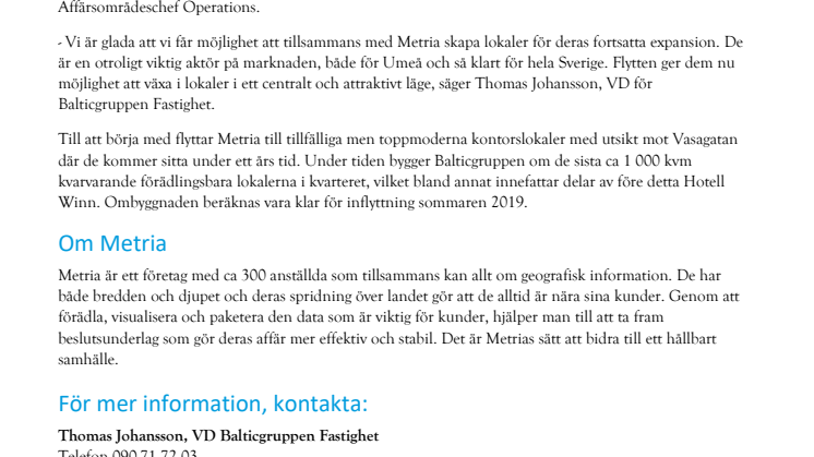 Metria flyttar sitt kontor till kvarteret Forsete (Utopia)