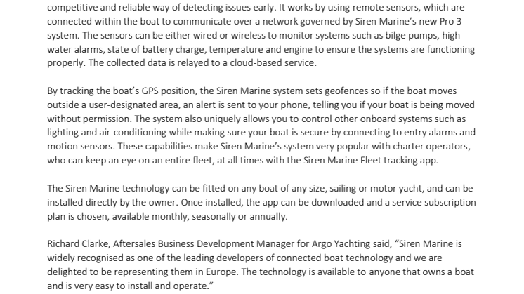 Argo Yachting appointed European distributor for Siren Marine 