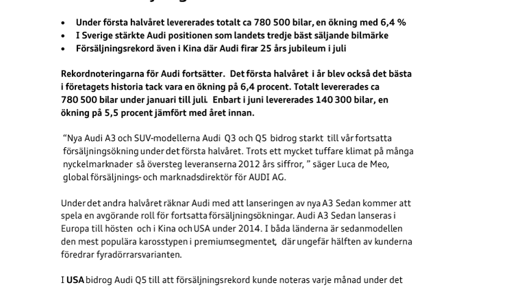 Bästa försäljningsresultatet i Audis historia