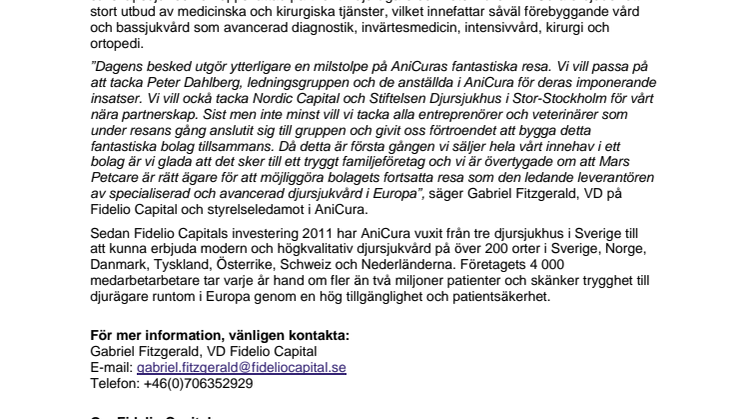 AniCura förvärvas av Mars Petcare