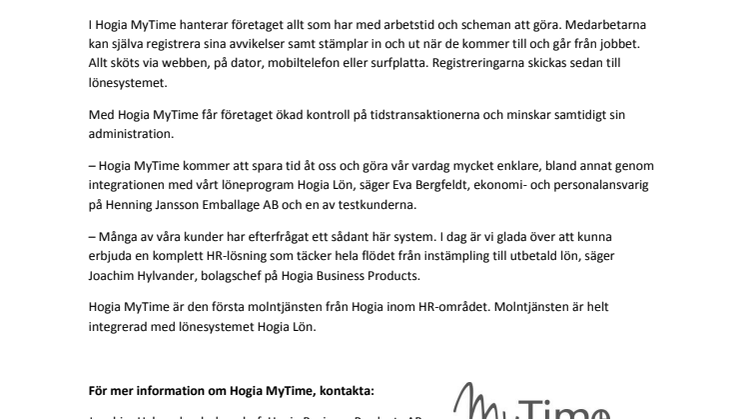 Hogia lanserar digital stämpelklocka i molnet