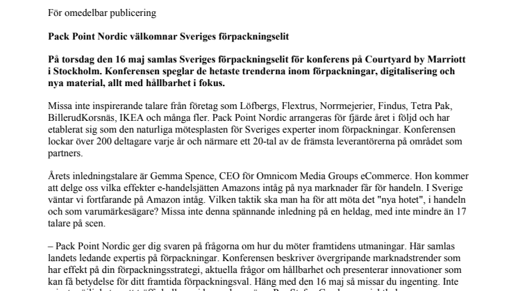 Pack Point Nordic välkomnar Sveriges förpackningselit